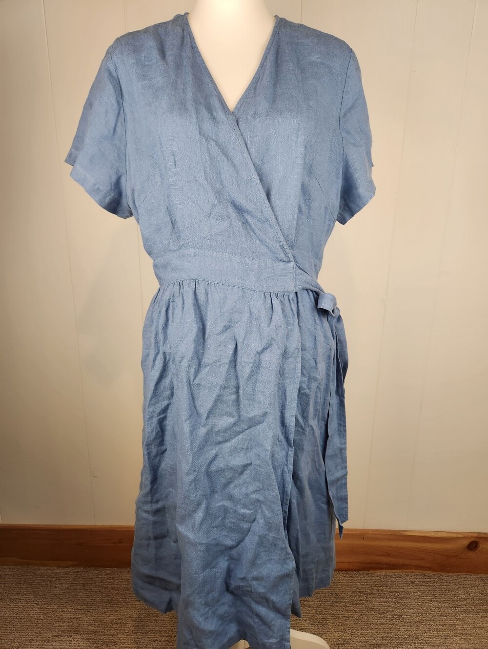 Grae Cove 100% Linen Wrap Dress XXL Blue Midi Beachy Airy Resort Coastal Cottage